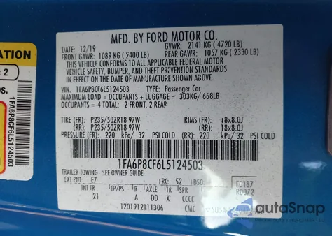 2020 Ford Mustang Gt Fastback from USA, damaged, VIN 1FA6P8CF6L5124503